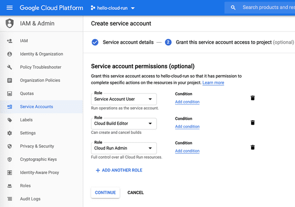 Github Actions service account roles