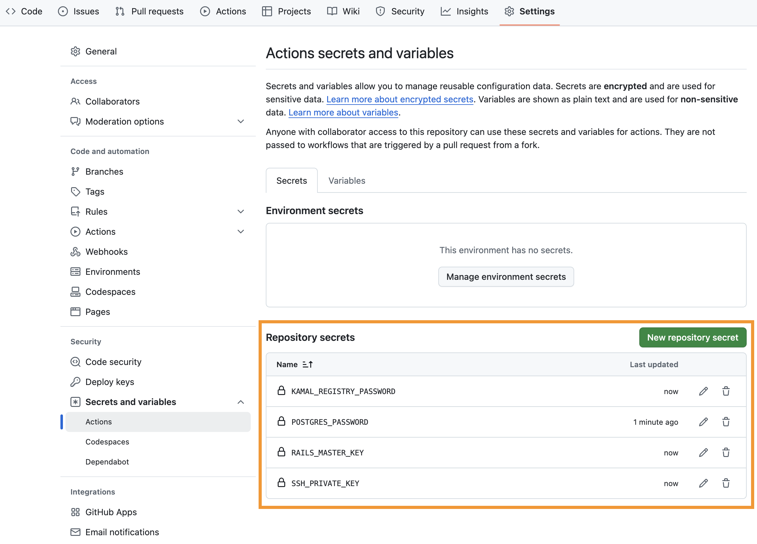 Github Actions Secrets